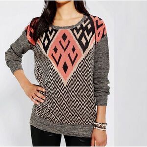 Urban Outfitters Ecote Intarsia Brown & Black Aztec Print Sweater Size Medium